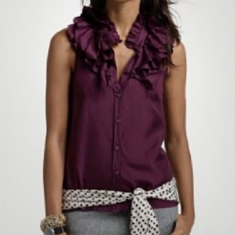 J. Crew Purple Kelsey Ruffle Silk Blouse Size 2